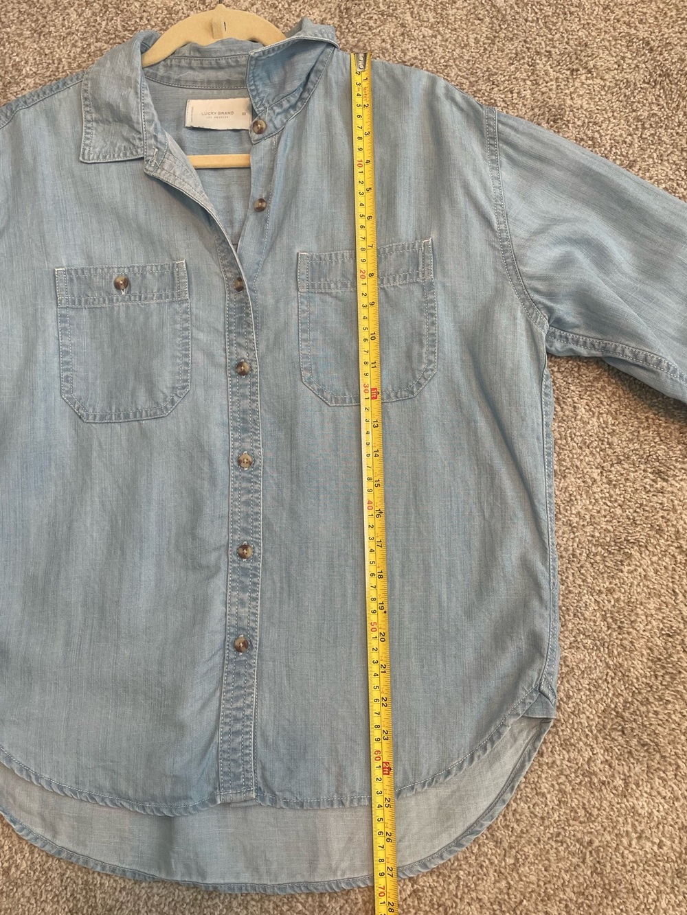 Lucky Brand Light Blue Lightweight Denim Button-Up Oversized Shirt Sz XS - Picture 4 of 6
